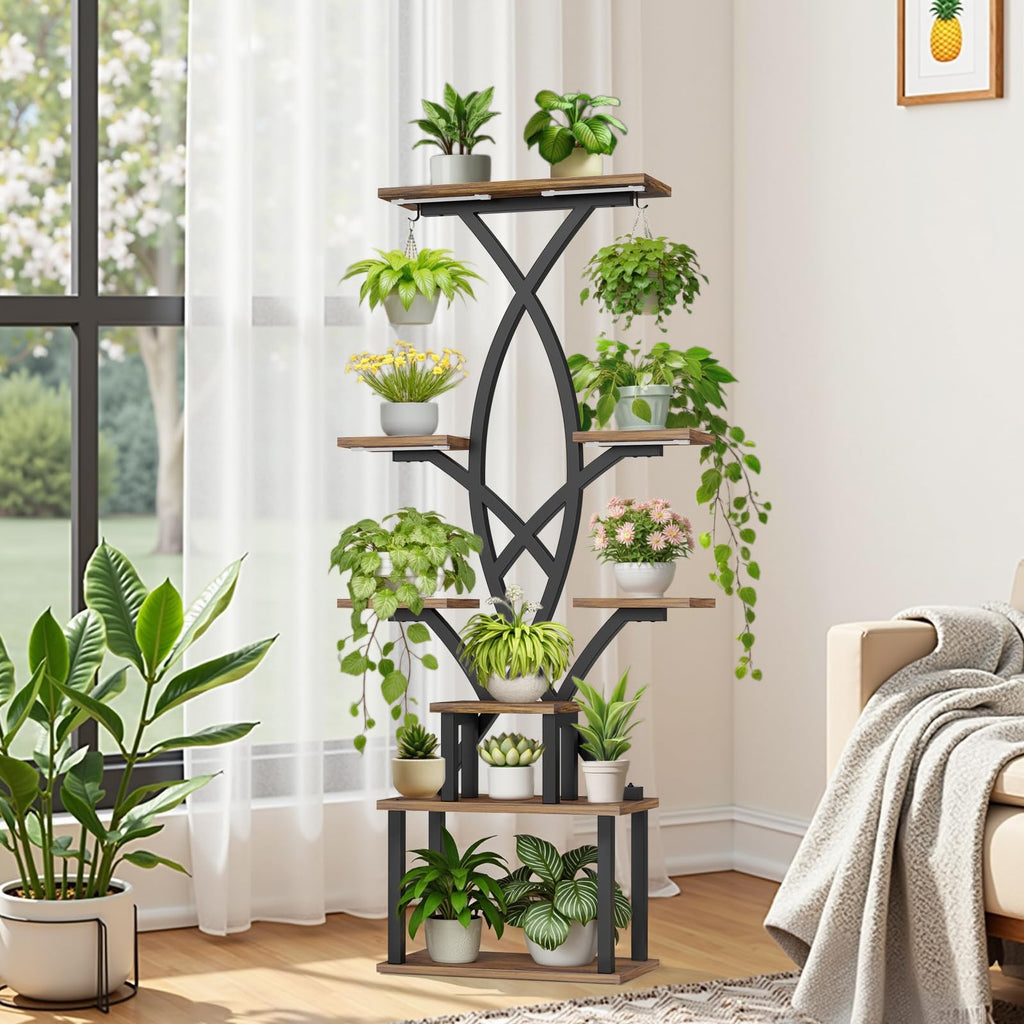 Pflanzenständer mit Grow Light, 165 cm, 8 Ebenen, Schublade & Haken – Metall
