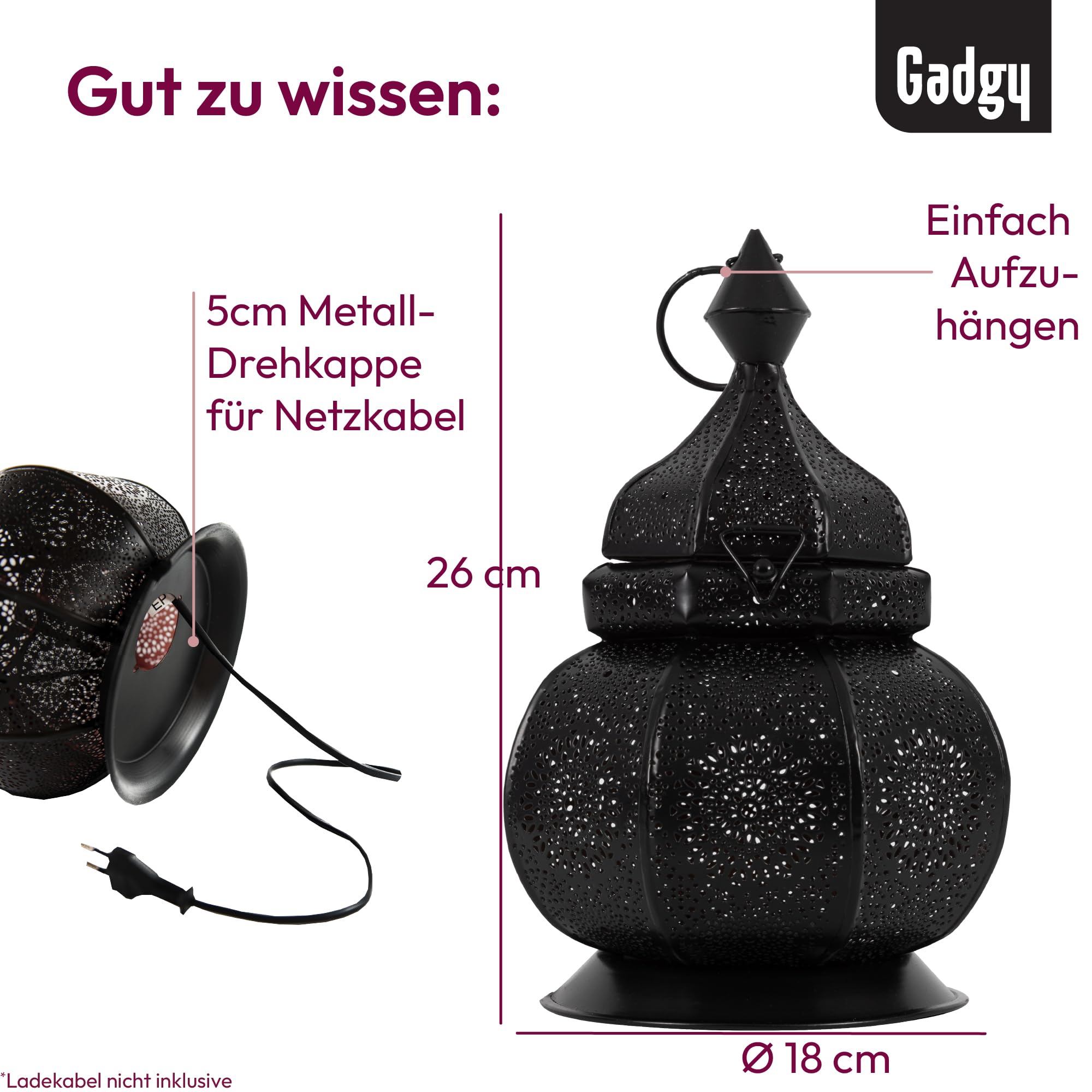 Orientalische Metall Laterne – Marokkanische Vintage Lampe mit Schatteneffekt für Balkon & Wohnzimmer