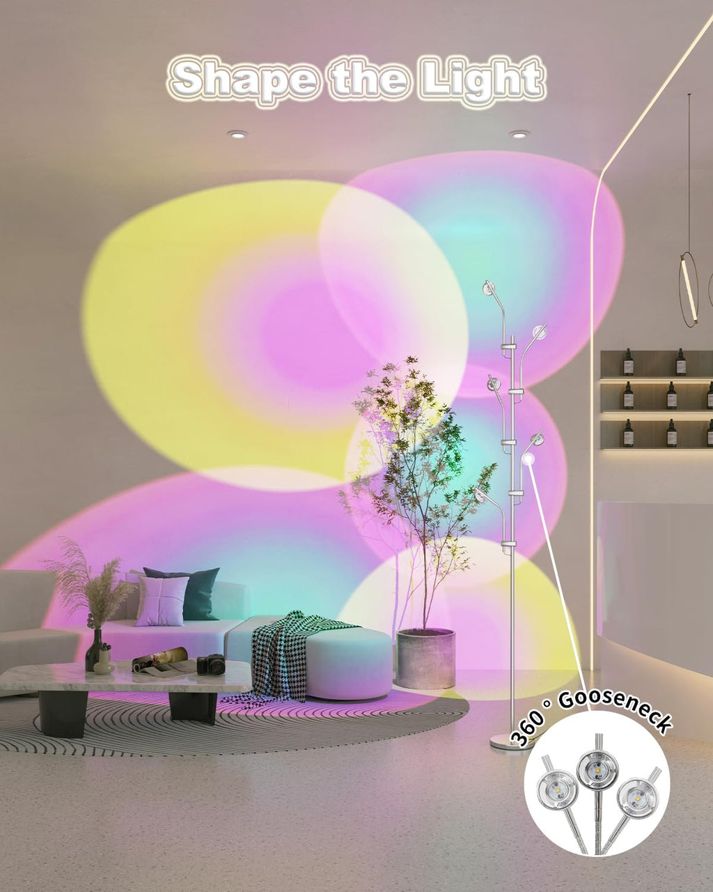 TACAHE RGBW Halo Projektor Stehleuchte Chrom | Stimmungslicht