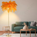 YYUTLUO Federlampe Stehlampe Orange | Straußenfedern & Gold LED