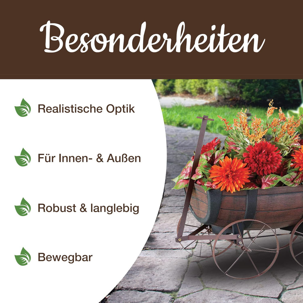 Blumenwagen Whiskyfass Holzoptik 🌿 Pflanzkübel auf Rädern für Garten Balkon Terrasse