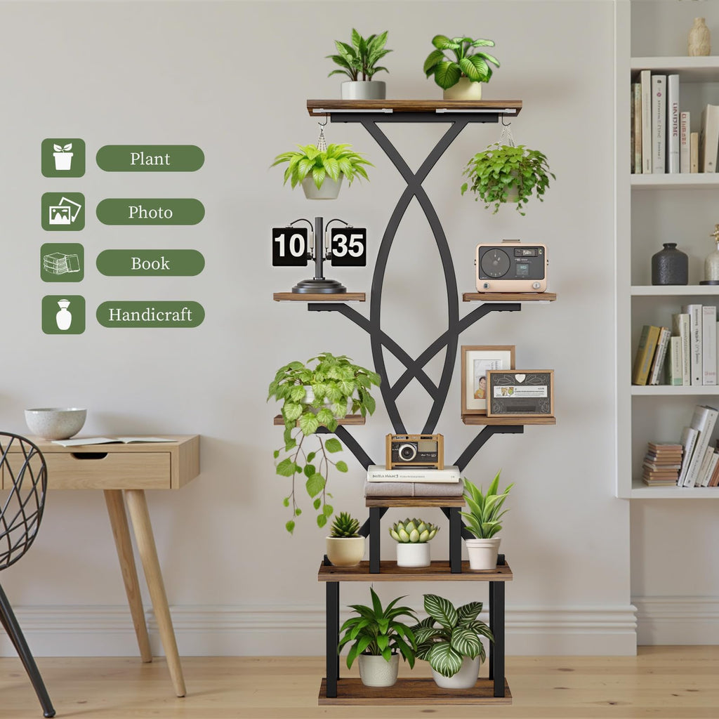Pflanzenständer mit Grow Light, 165 cm, 8 Ebenen, Schublade & Haken – Metall