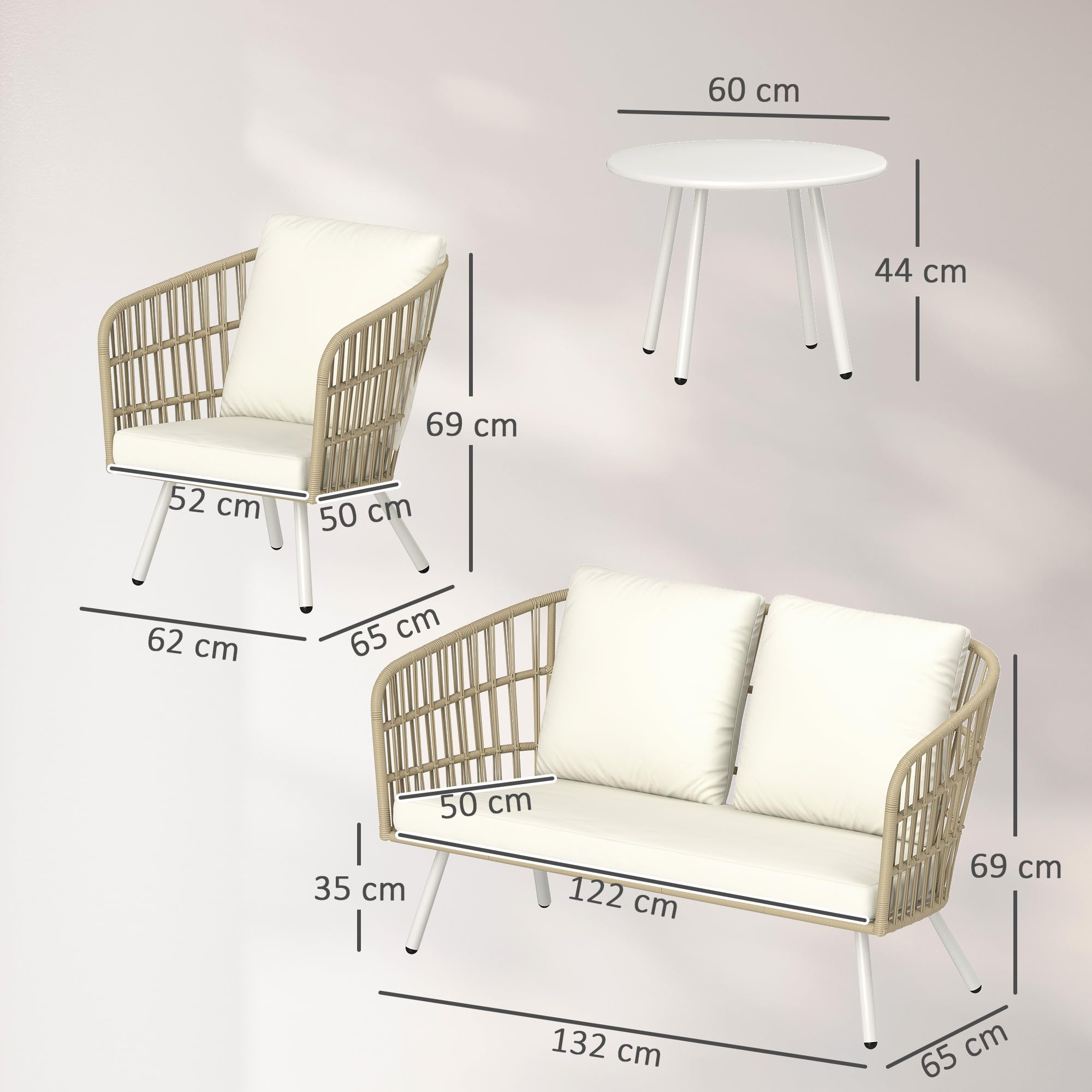 Outsunny Polyrattan Gartenmöbel Set – Lounge Set mit Sofa & Tisch, wetterfest
