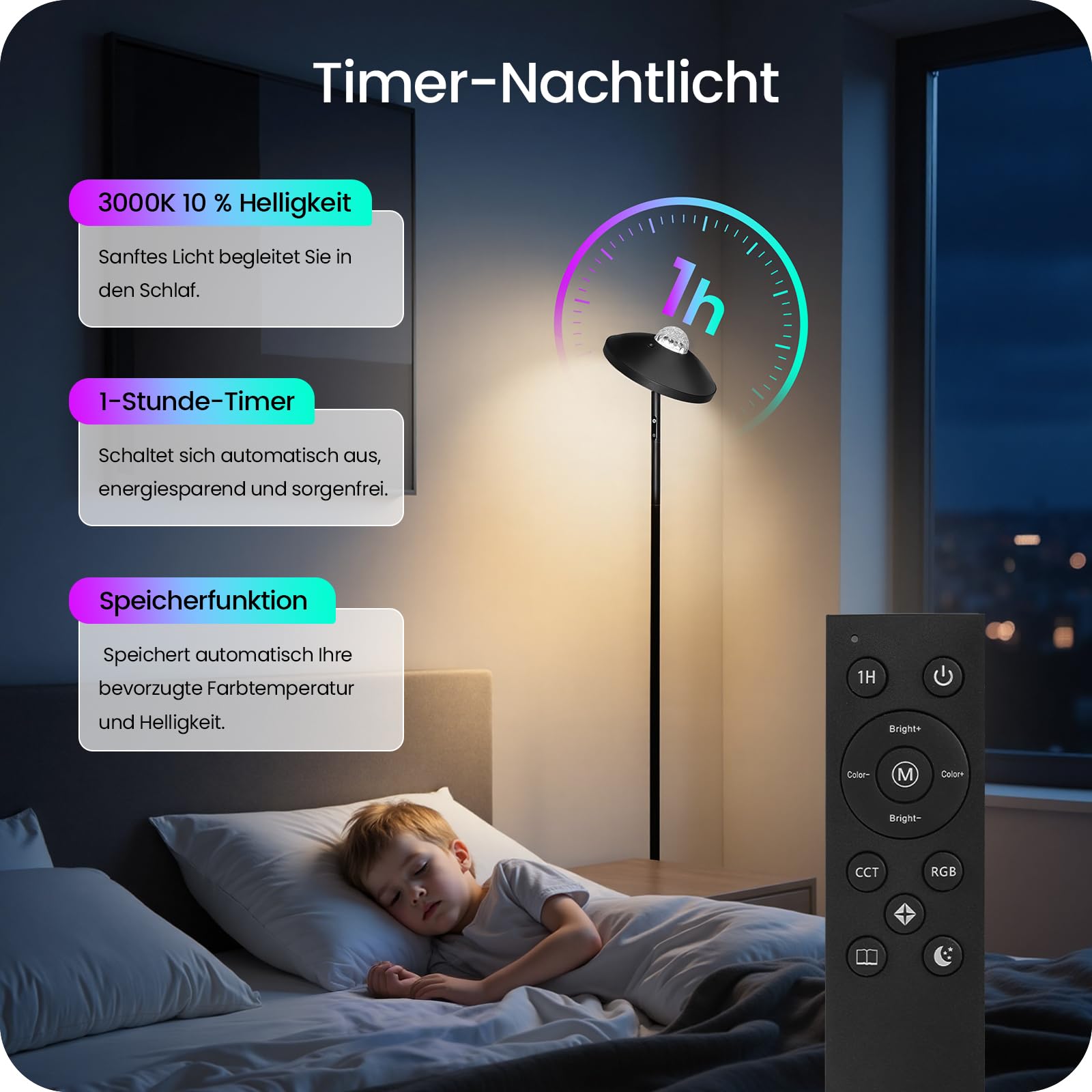 GOEBLESON RGB Stehlampe mit Sternenhimmel Projektor | dimmbar