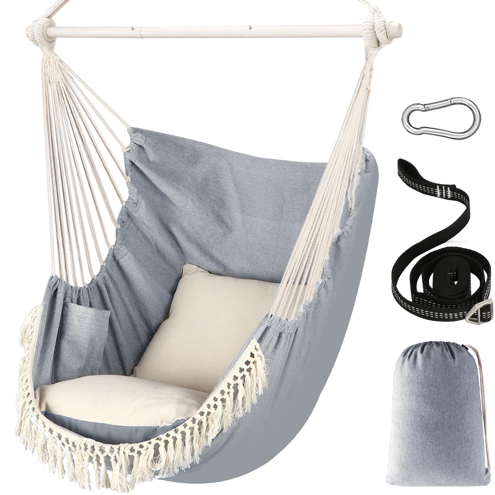 Chihee Hängesessel Macramé Boho – mit 2 Kissen, Stahl, bis 227 kg, In- & Outdoor
