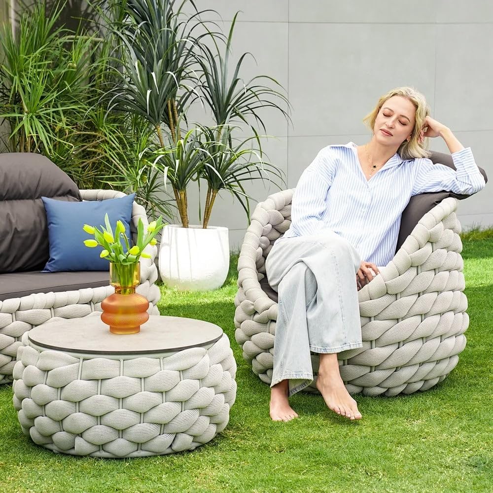 Outdoor Lounge Set für 4 Personen mit drehbaren Sesseln – Modern & wetterfest