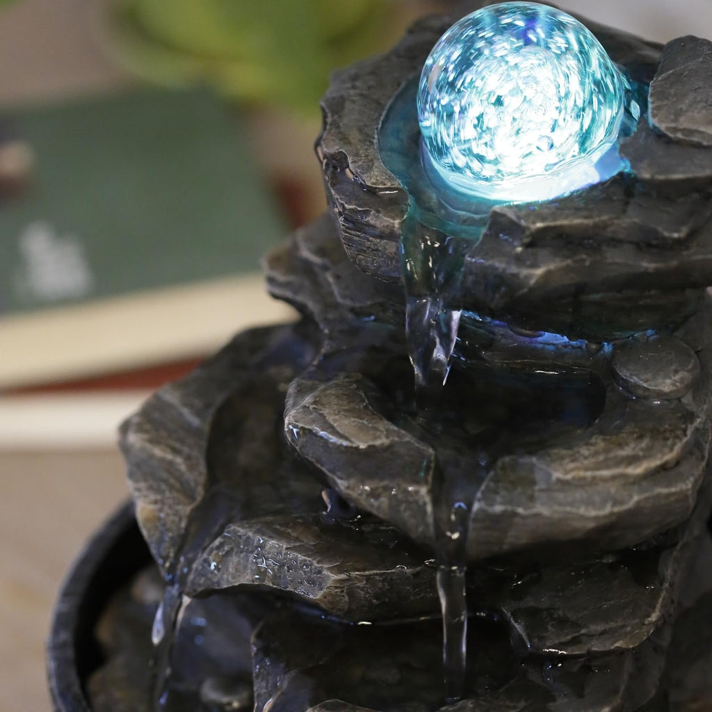 Zimmerbrunnen Little Rock – LED Farbwechsel, Steinoptik & Feng Shui
