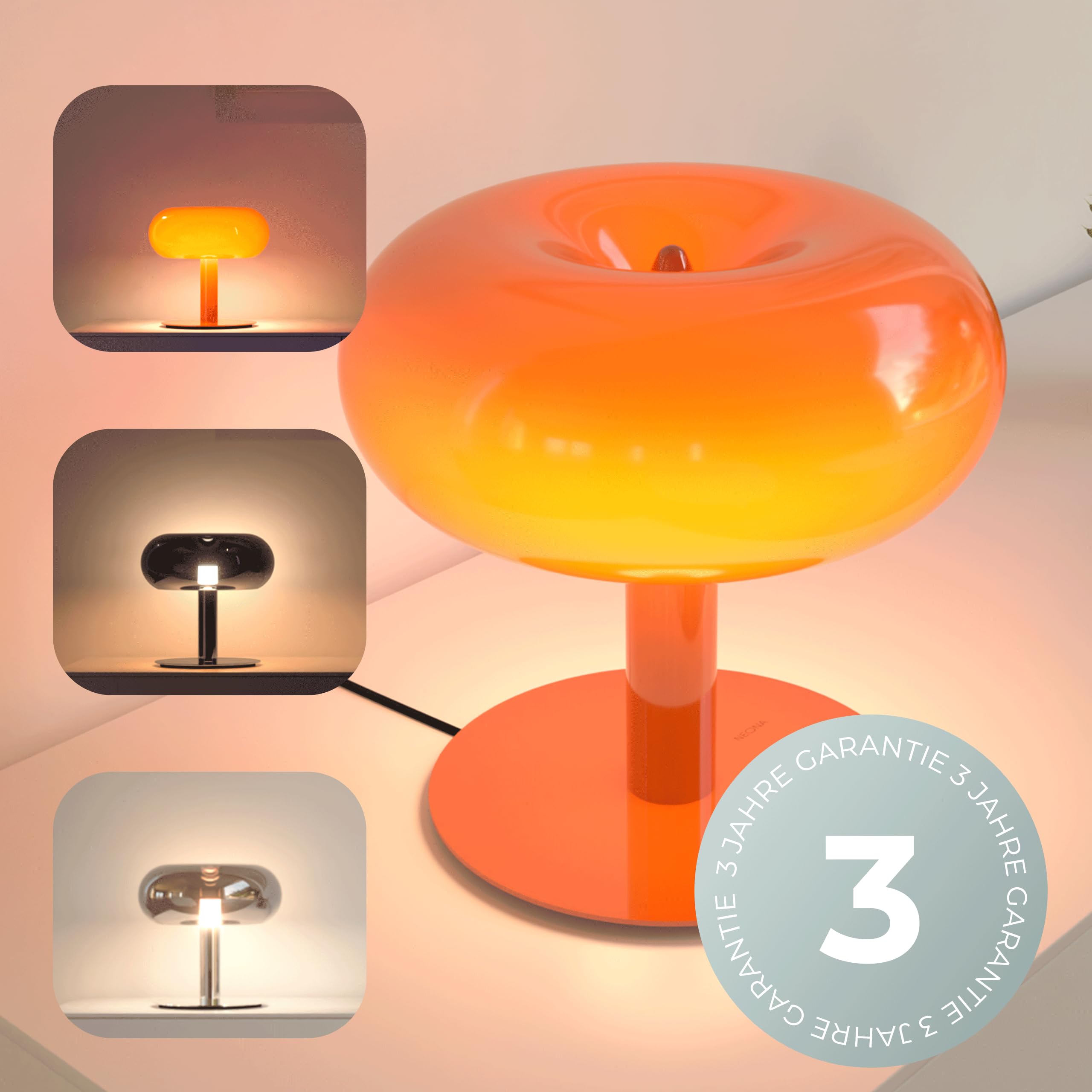 NEONA Lumio Retro LED-Tischlampe dimmbar Touch – Design Pilzlampe Orange