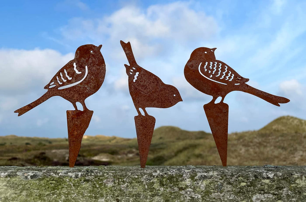 LB H&F Lilienburg 3er Set Vögel Roststecker Vogel Gartenstecker Rost Metall Dekofigur Spatzen (Vogel Set)
