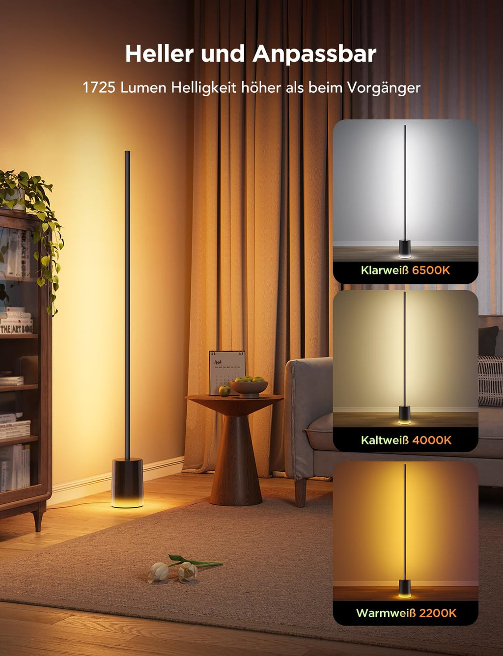 RGBIC LED Stehlampe 1725lm dimmbar – Smart Stehleuchte mit Matter & Musikmodus für Wohnzimmer