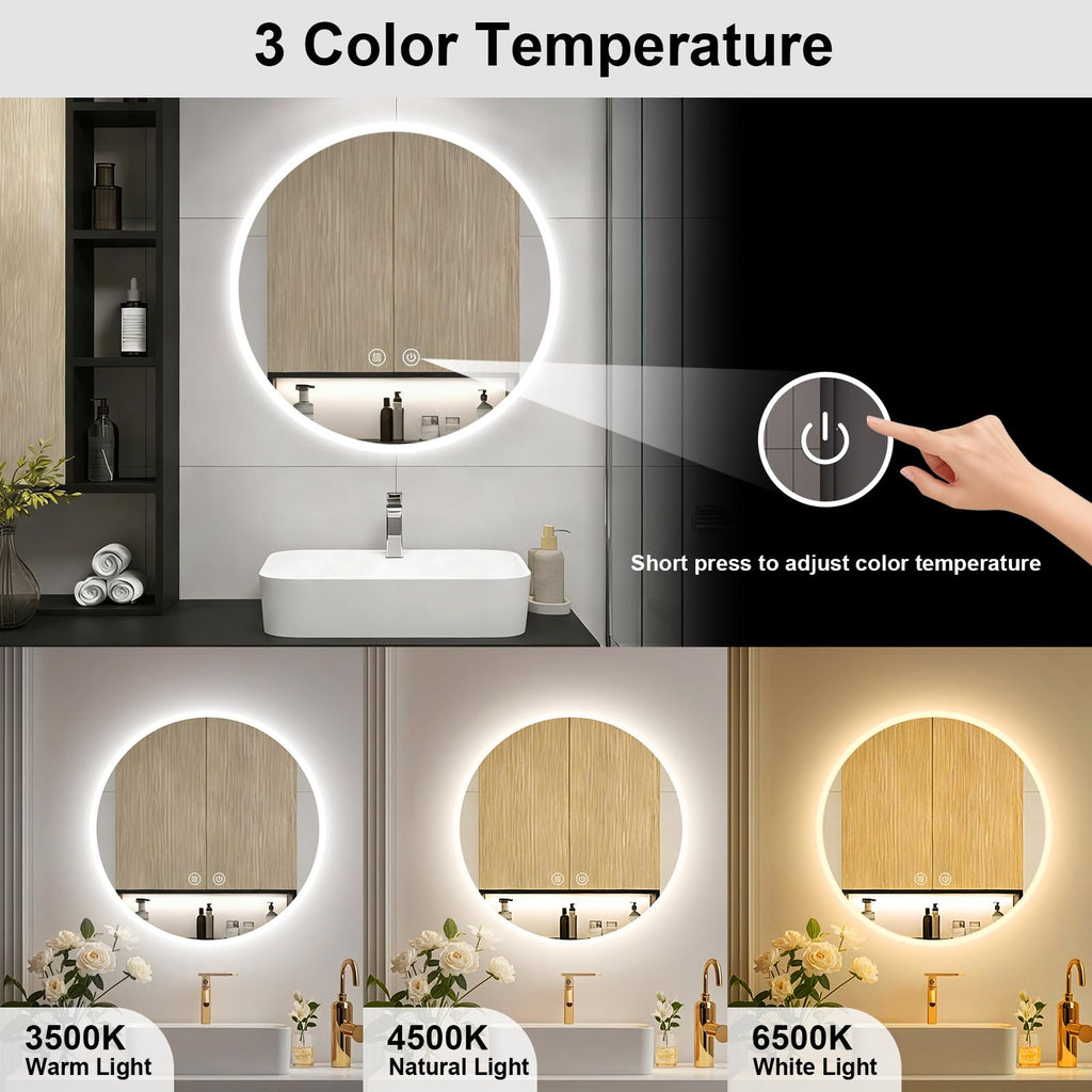 LED Badspiegel rund 60 cm mit Beleuchtung – dimmbar, Antibeschlag & 3 Farbtemperaturen