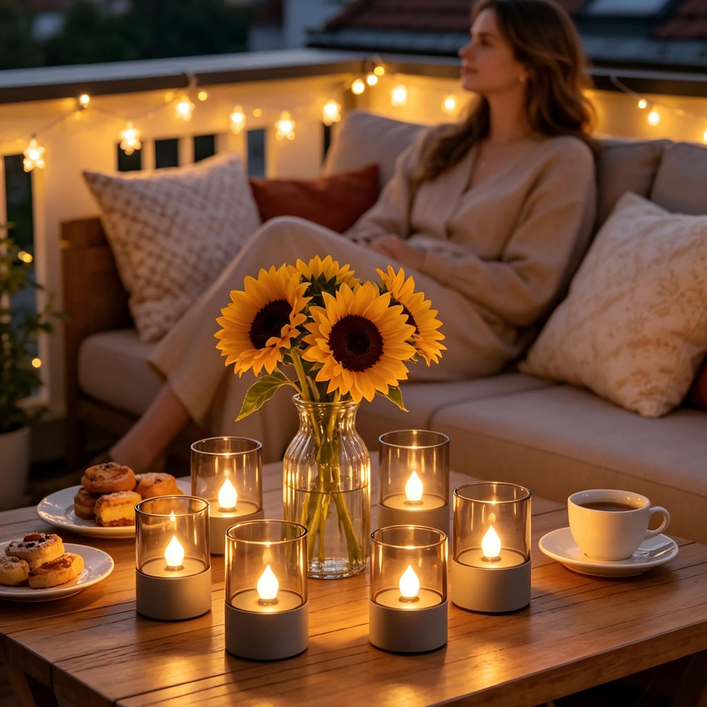 Hekasvm Solar Tischleuchten 2er Set – LED Solar Kerzen für Garten, Balkon & Terrasse