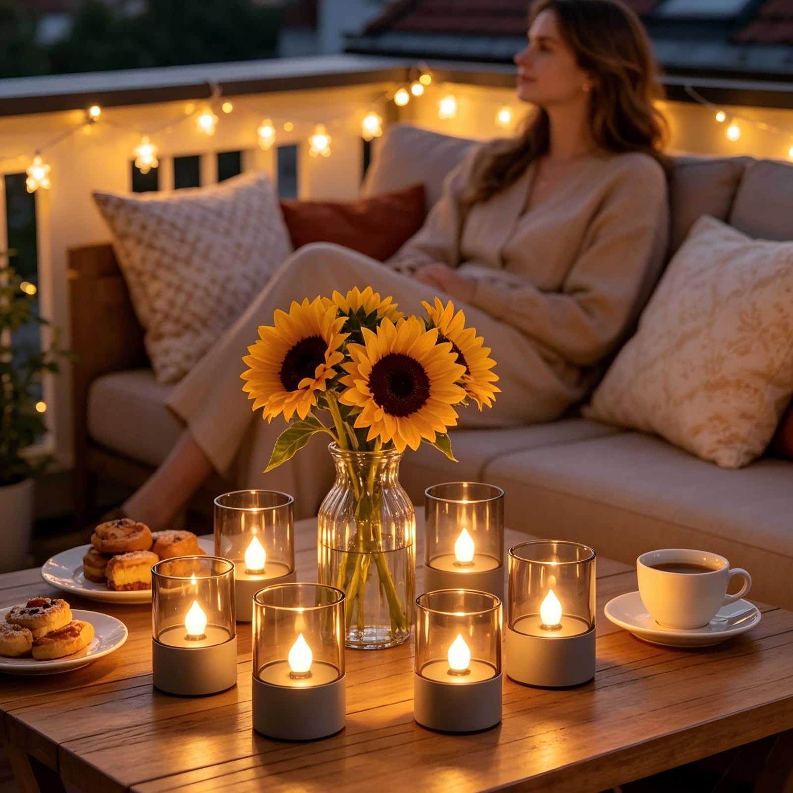 Hekasvm Solar Tischleuchten 2er Set – LED Solar Kerzen für Garten, Balkon & Terrasse