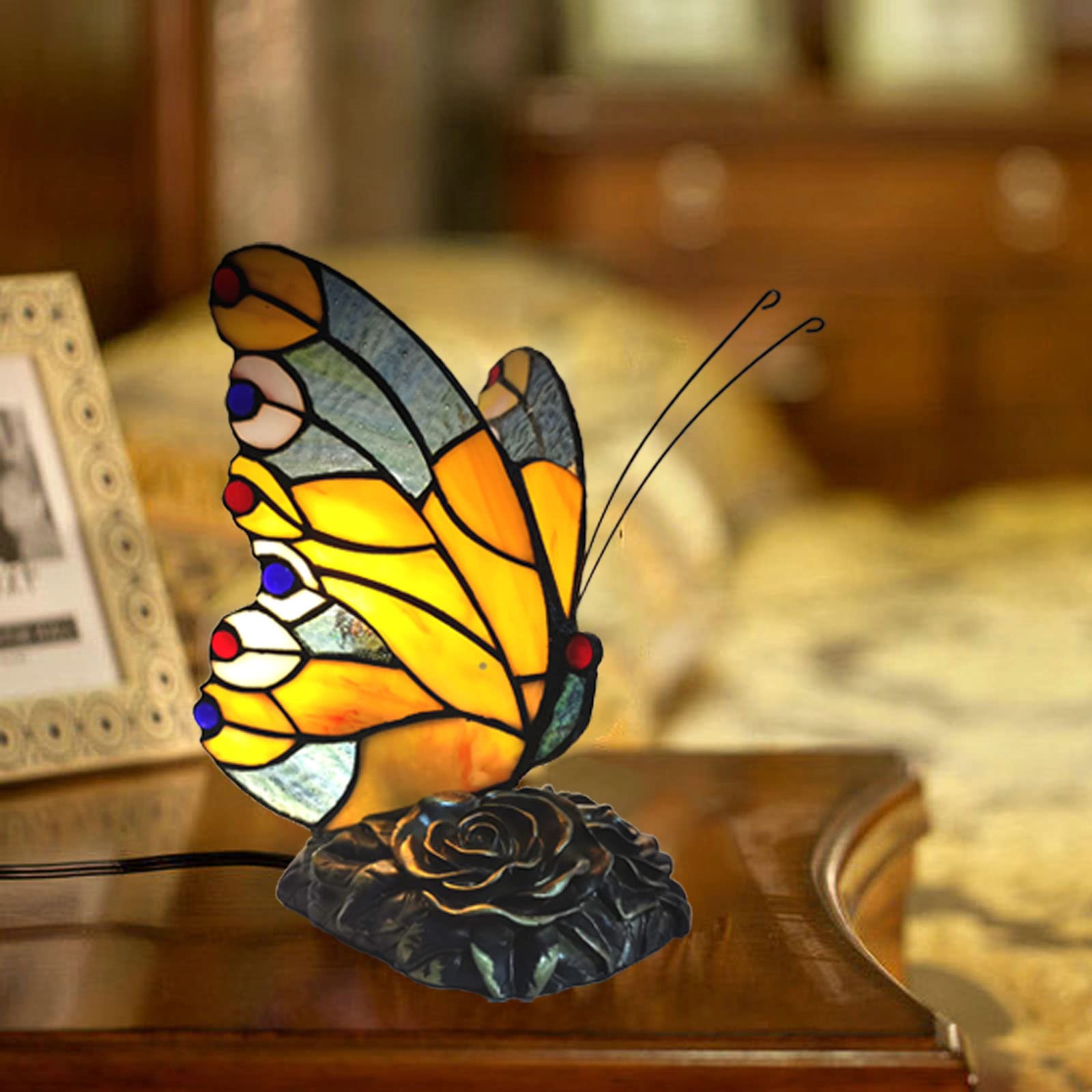 FUMAT Tiffany Schmetterling Tischlampe – Handgefertigte Vintage Buntglasleuchte