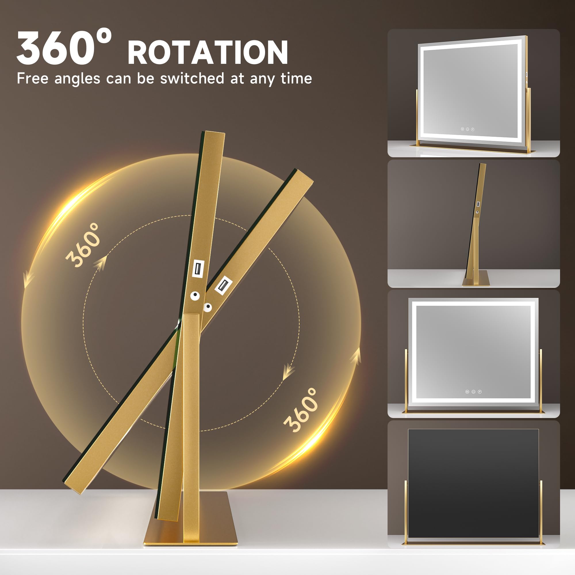 LED Schminkspiegel 60x50 cm mit Beleuchtung – Kosmetikspiegel mit Touch & 360° Drehung