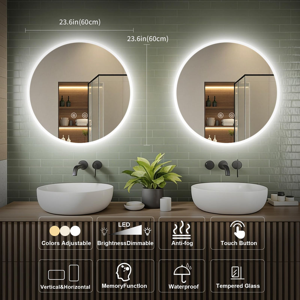 LED Badspiegel rund 60 cm mit Beleuchtung – dimmbar, Antibeschlag & 3 Farbtemperaturen
