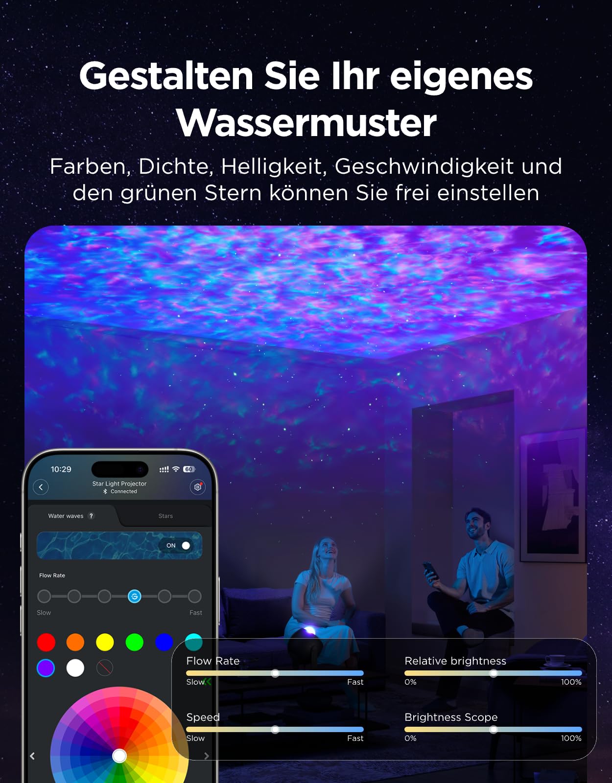 Sternenhimmel Projektor Ozeanwelle – Smart Nachtlicht mit 40 Szenen & White Noise für Schlafzimmer