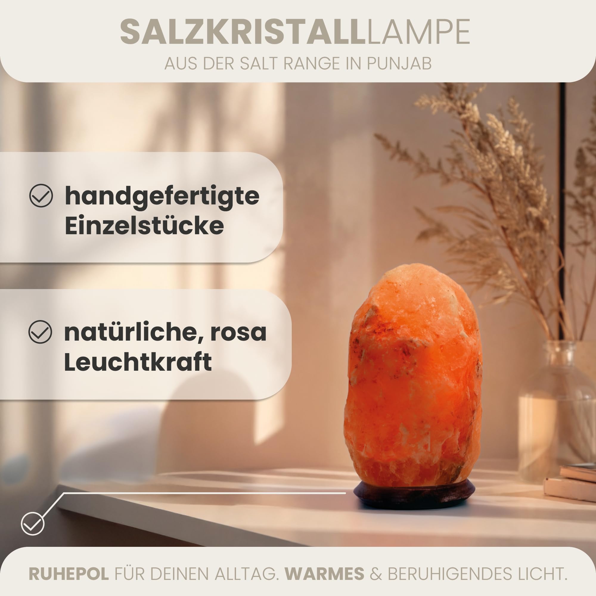 Himalaya Salzlampe – Natürliche Kristallsalz Lampe für Entspannung, Meditation & Schlafzimmer