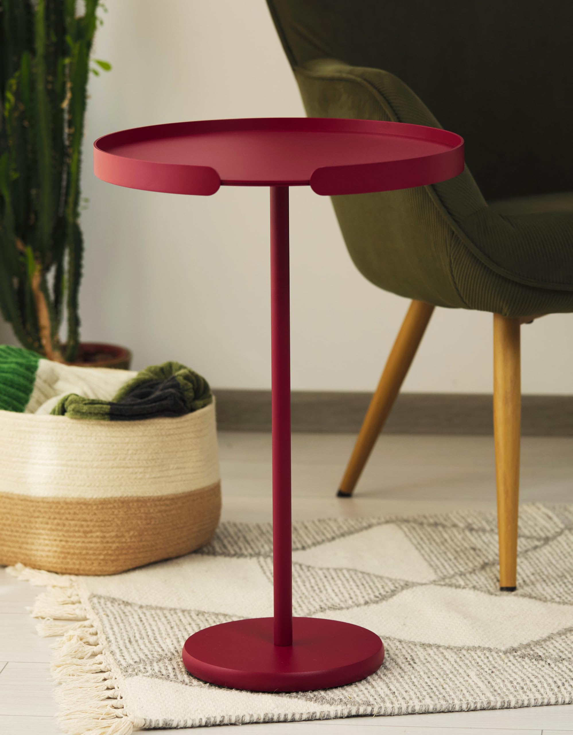 Design Beistelltisch Outdoor Aluminium – runder Gartentisch modern, abnehmbares Tablett