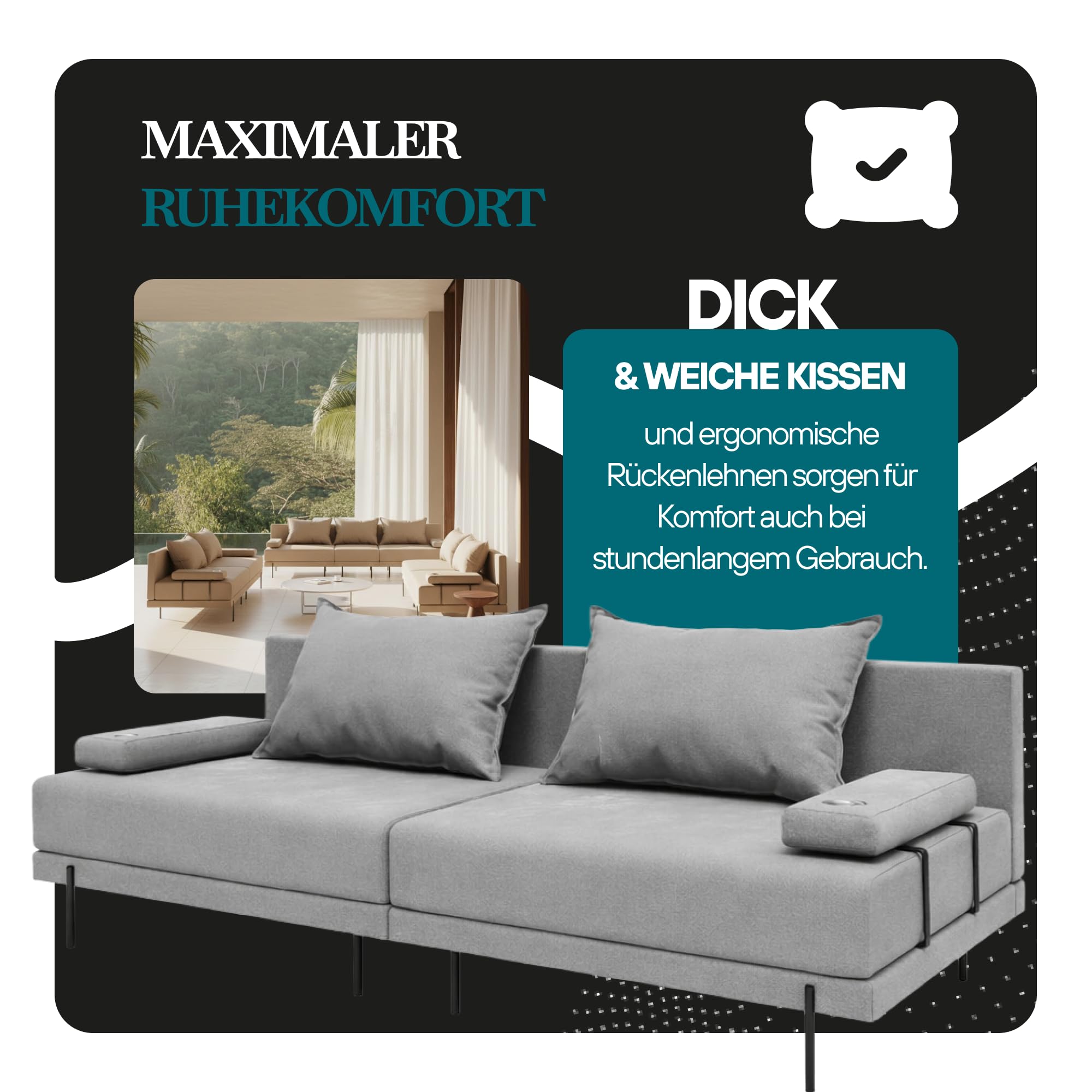 Gartenmöbel Lounge Set Beige für Terrasse & Balkon – Modernes Ecksofa Outdoor