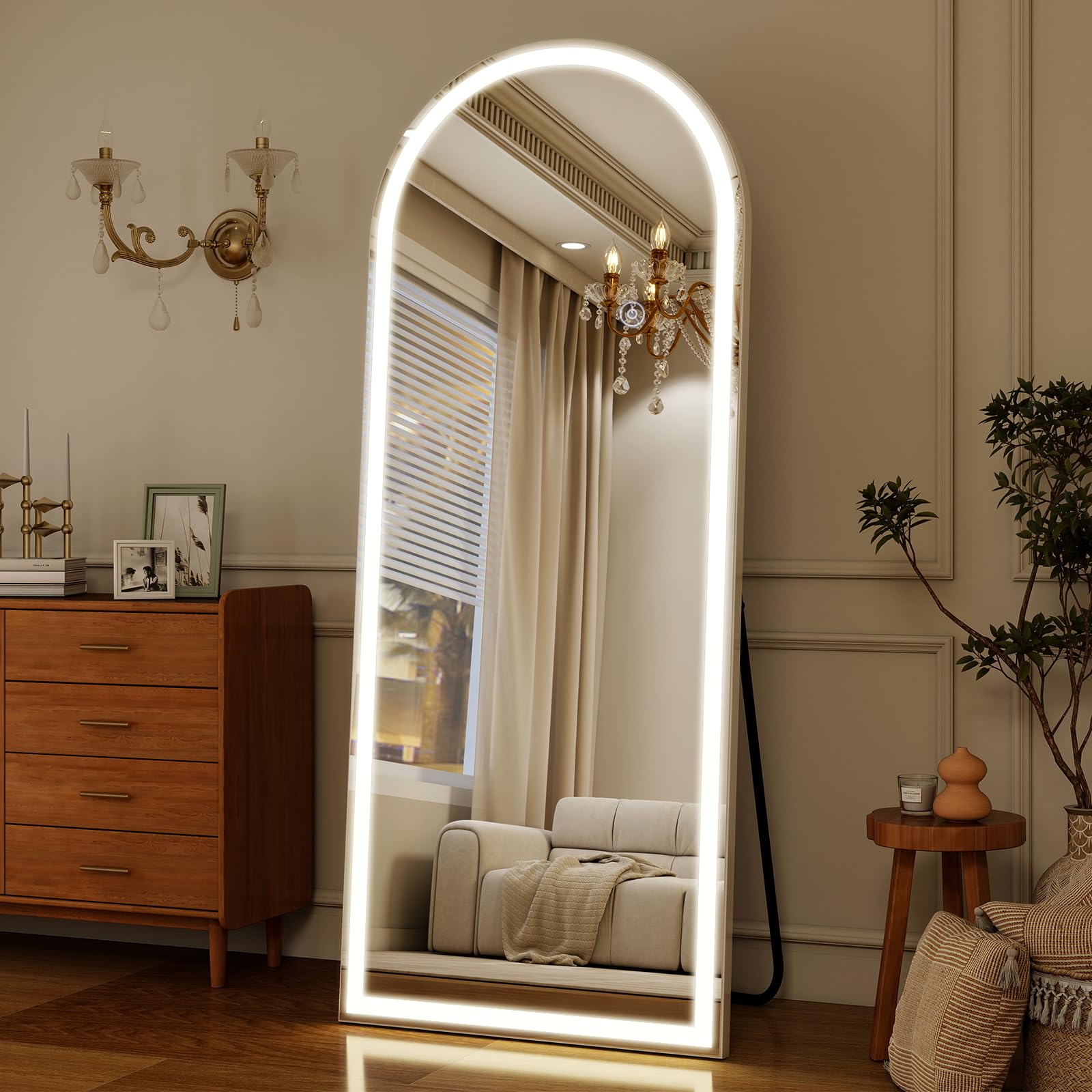 LED Ganzkörperspiegel mit Licht 141x50cm – Moderner Bogen Spiegel für Schlafzimmer
