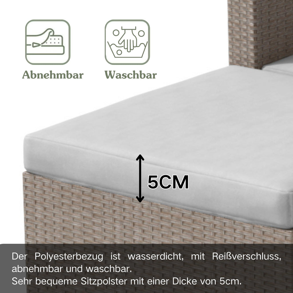 Polyrattan Gartenmöbel Set für 3–4 Personen – Lounge Sofa mit Tisch & Hocker, wetterfest