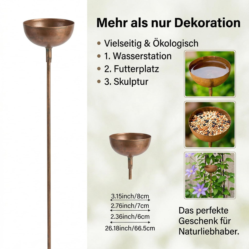 Regenfänger Gartenstecker Naturrost 60 cm – Insektentränke Metall Beetstecker