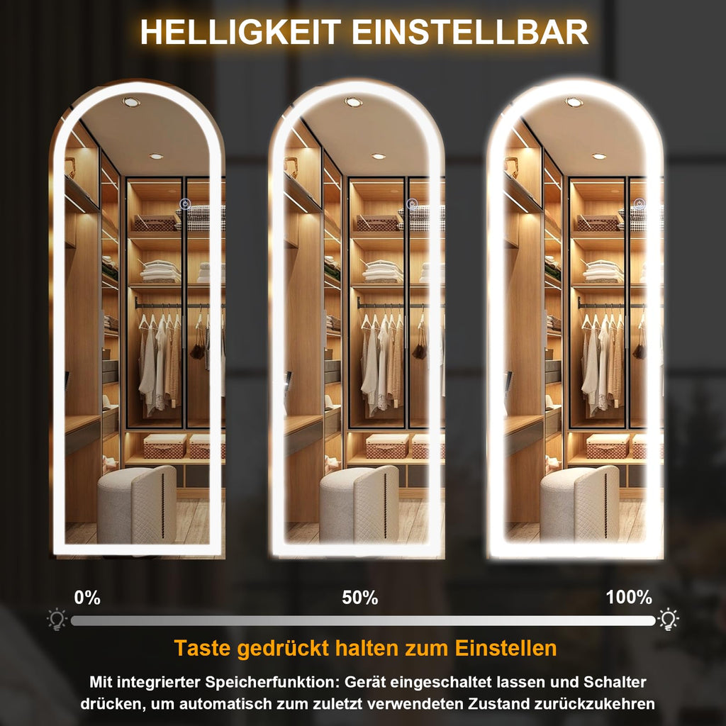 LED Ganzkörperspiegel mit Licht 141x50cm – Moderner Bogen Spiegel für Schlafzimmer