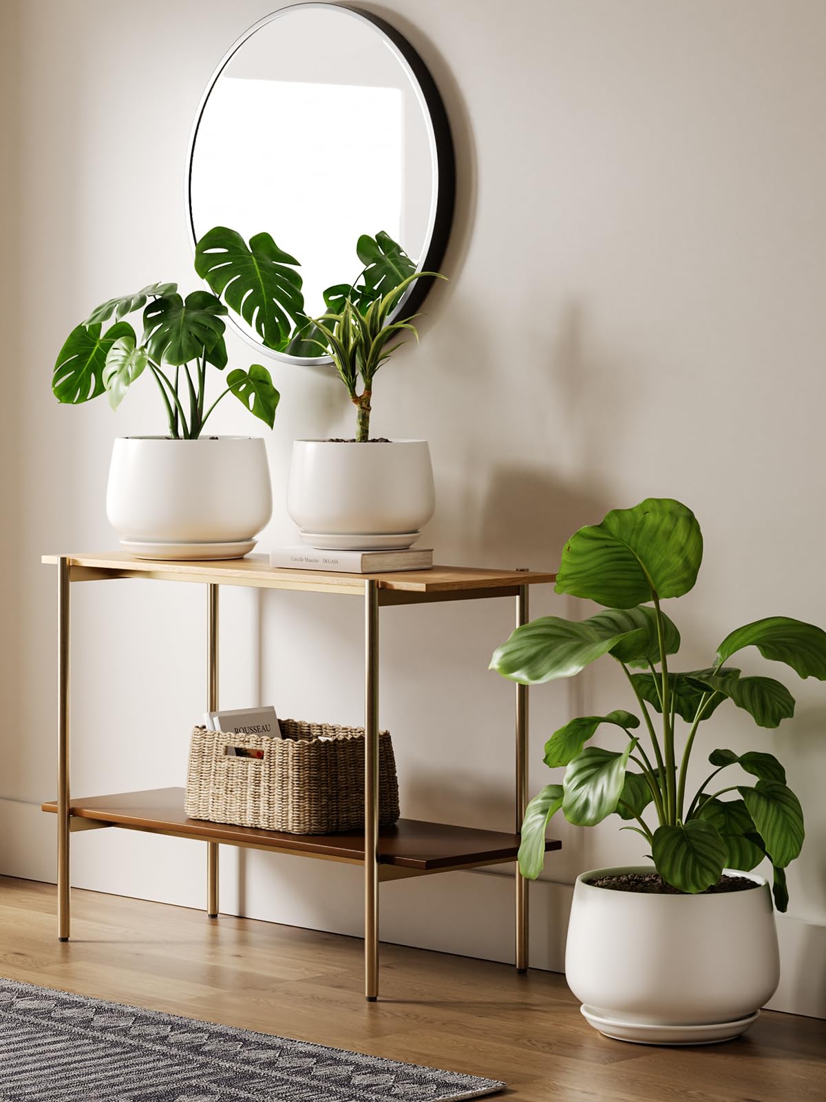 LE TAUCI Keramik Blumentopf 25cm Mattweiß – mit Untersetzer, Innen
