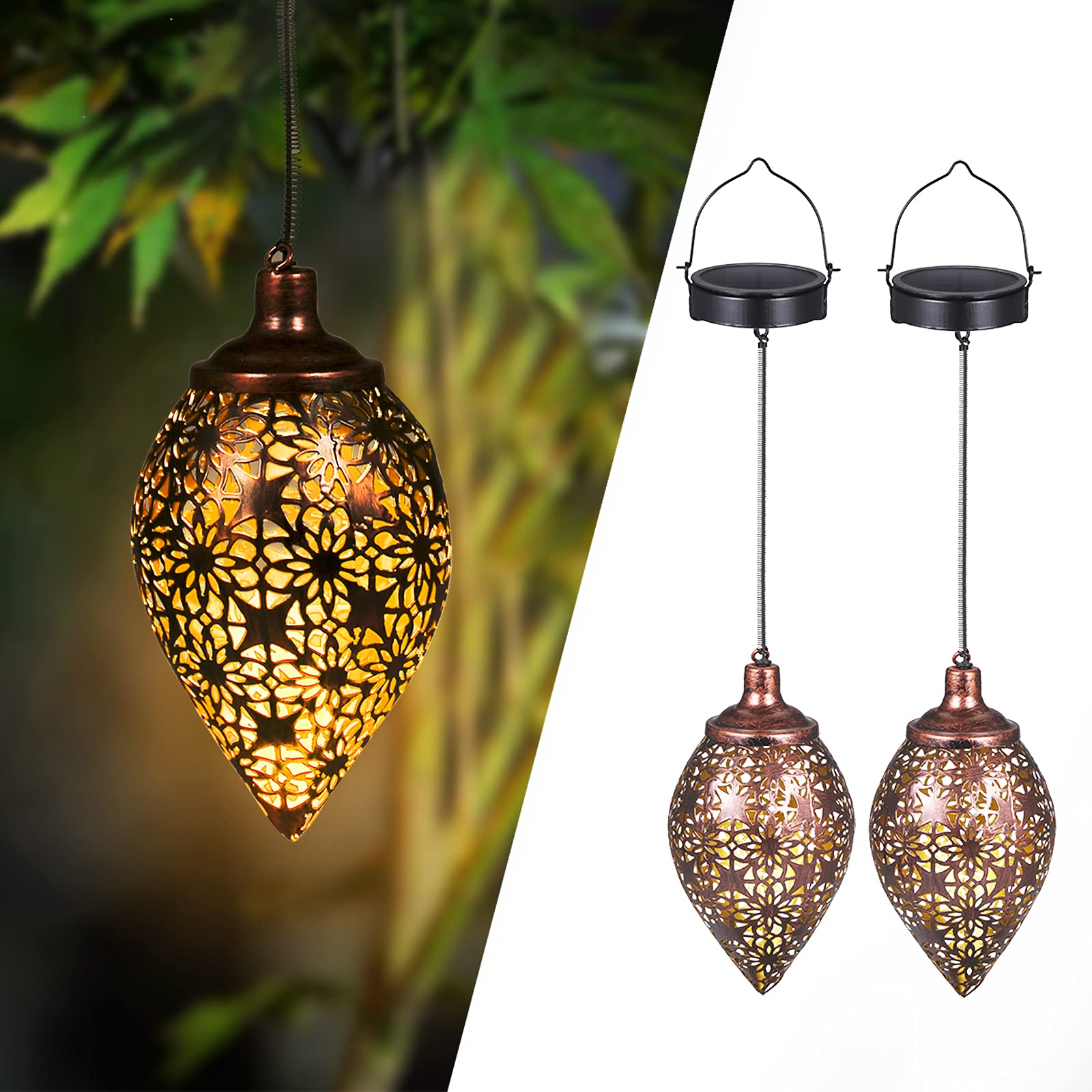 Orientalische Solarlaterne Außen 2 Stück – Metall Hängelaterne, warmweiß