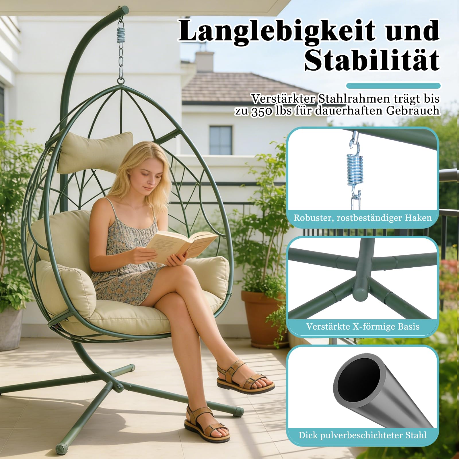 Hängesessel mit Gestell Egg Chair – Indoor &amp; Outdoor, 150 kg, Grün