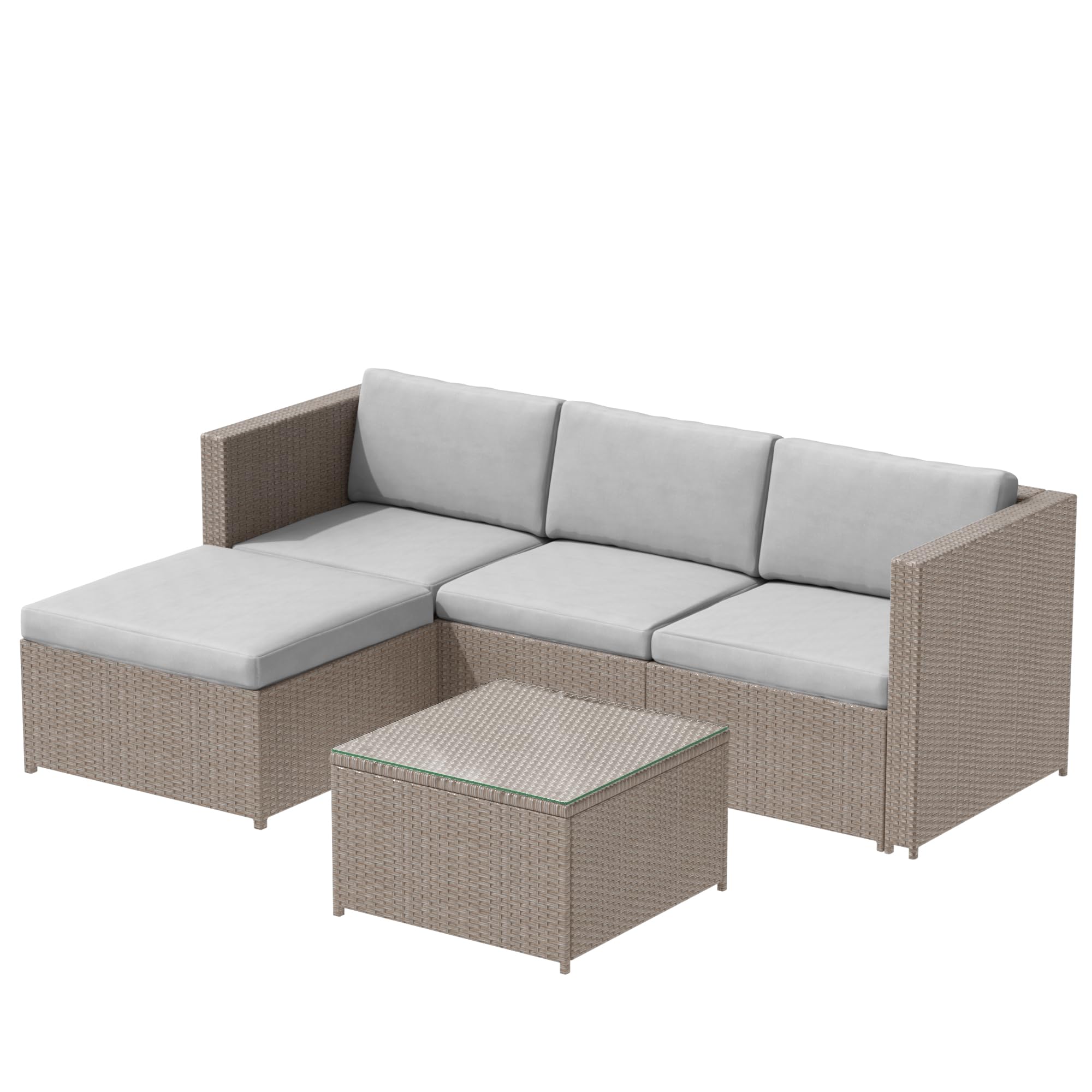 Polyrattan Gartenmöbel Set für 3–4 Personen – Lounge Sofa mit Tisch & Hocker, wetterfest