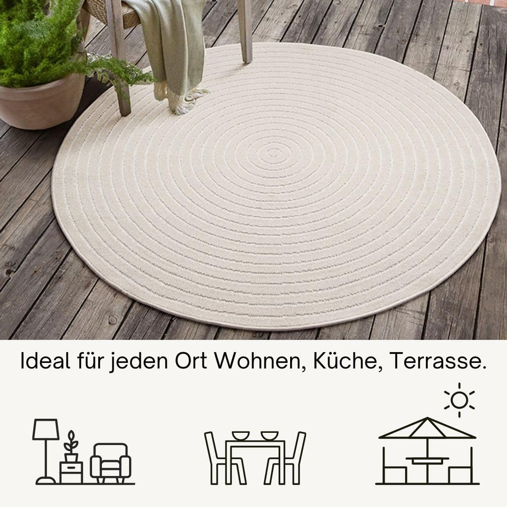 Outdoor Teppich Creme – Moderner Balkon & Terrasse Teppich wetterfest