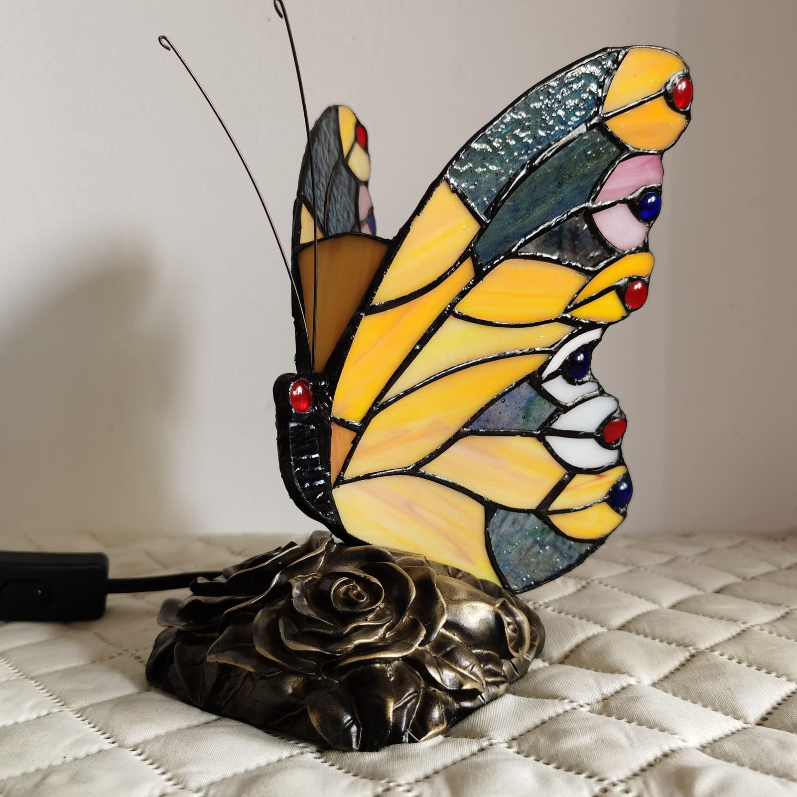 FUMAT Tiffany Schmetterling Tischlampe – Handgefertigte Vintage Buntglasleuchte