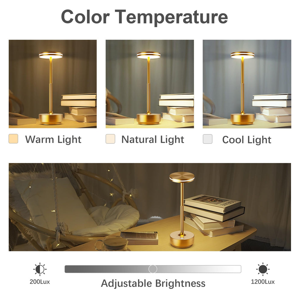 Hapfish LED Tischlampe Kabellos – Akku 5000mAh Touch Tischleuchte Dimmbar Gold