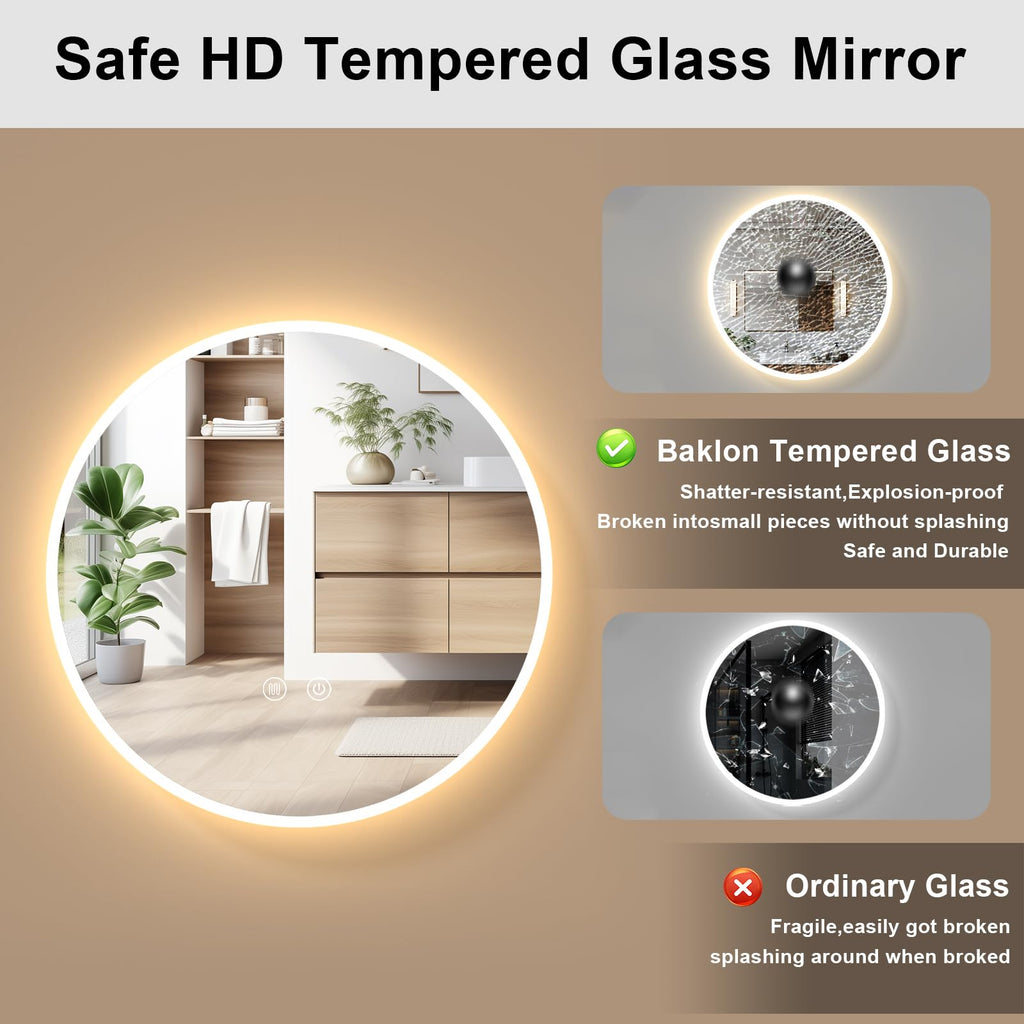 LED Badspiegel rund 60 cm mit Beleuchtung – dimmbar, Antibeschlag & 3 Farbtemperaturen