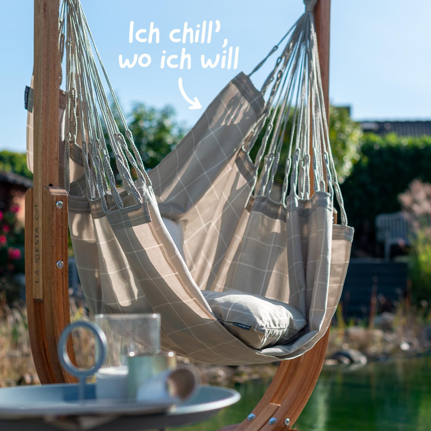 LA SIESTA Hängesessel Udine mit Ständer – Outdoor, wetterfest, FSC-Eukalyptus