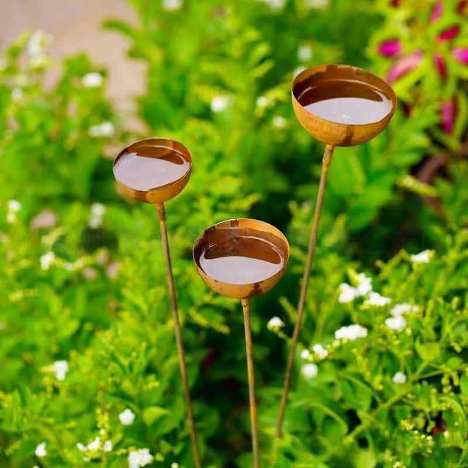 Regenfänger Gartenstecker Naturrost 60 cm – Insektentränke Metall Beetstecker