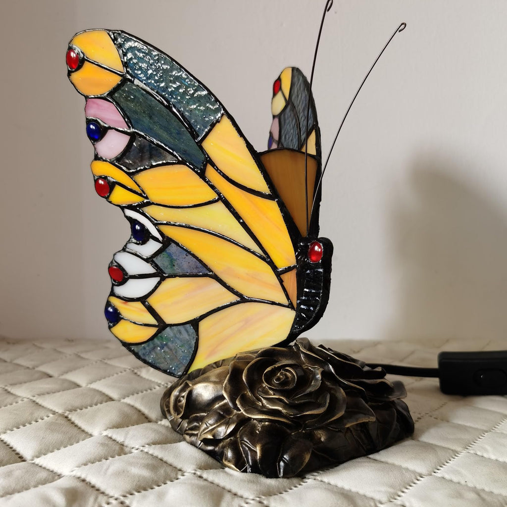 FUMAT Tiffany Schmetterling Tischlampe – Handgefertigte Vintage Buntglasleuchte