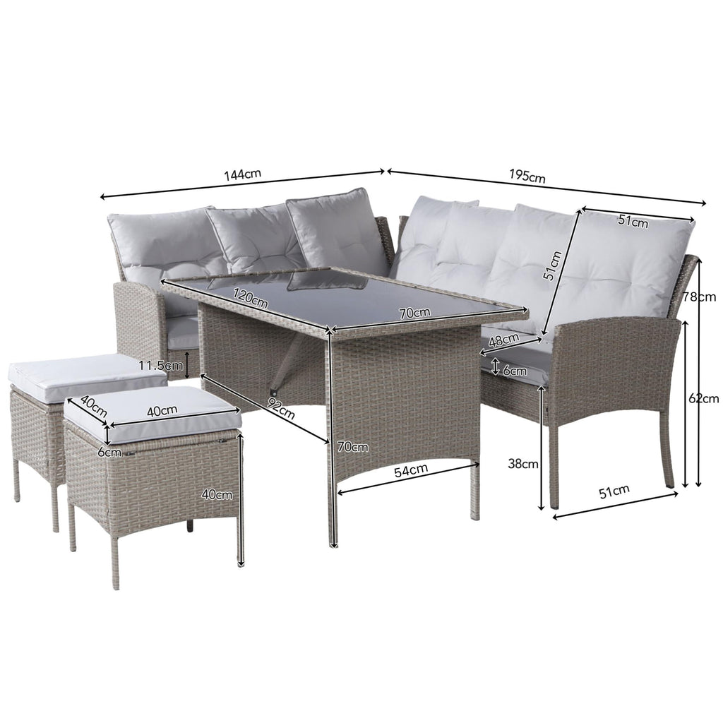 Großes Polyrattan Gartenmöbel Set für 7 Personen – Lounge Sofa Set wetterfest Terrasse
