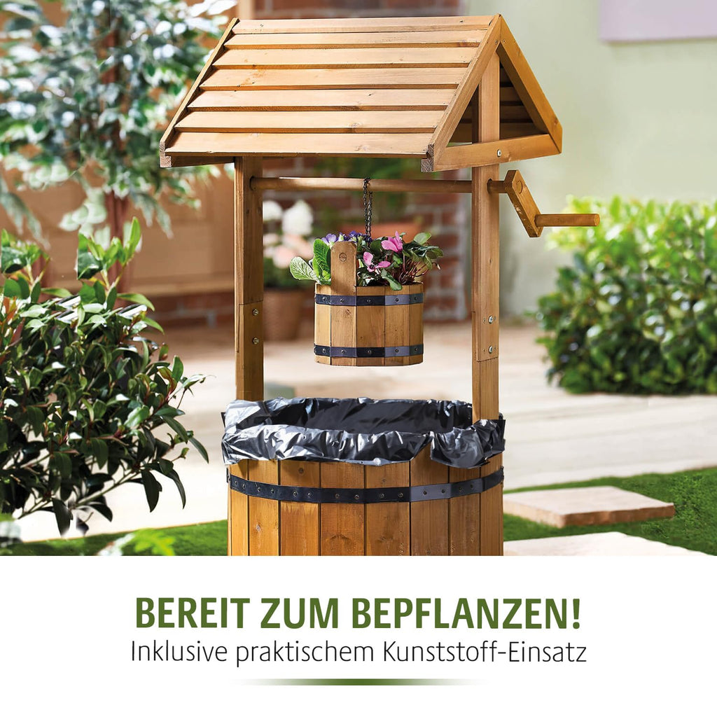 Wunschbrunnen Pflanztopf Holz 🌿 Dekorative Gartendeko für Balkon & Terrasse