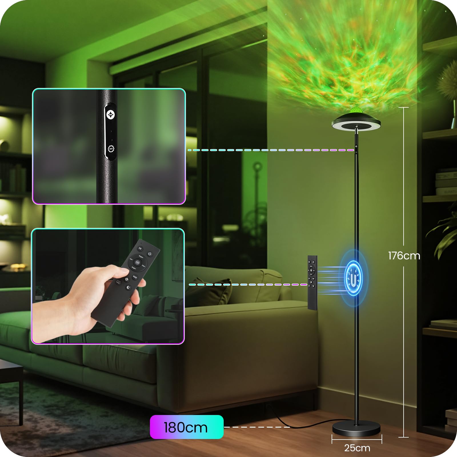 GOEBLESON RGB Stehlampe mit Sternenhimmel Projektor | dimmbar