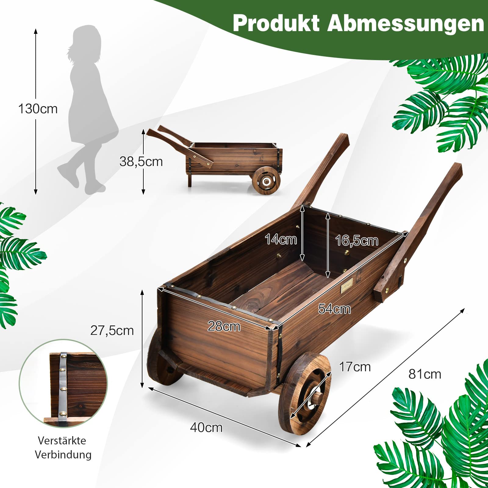 Blumenwagen Holz mit Rädern 🌿 Pflanzwagen für Garten Balkon Terrasse