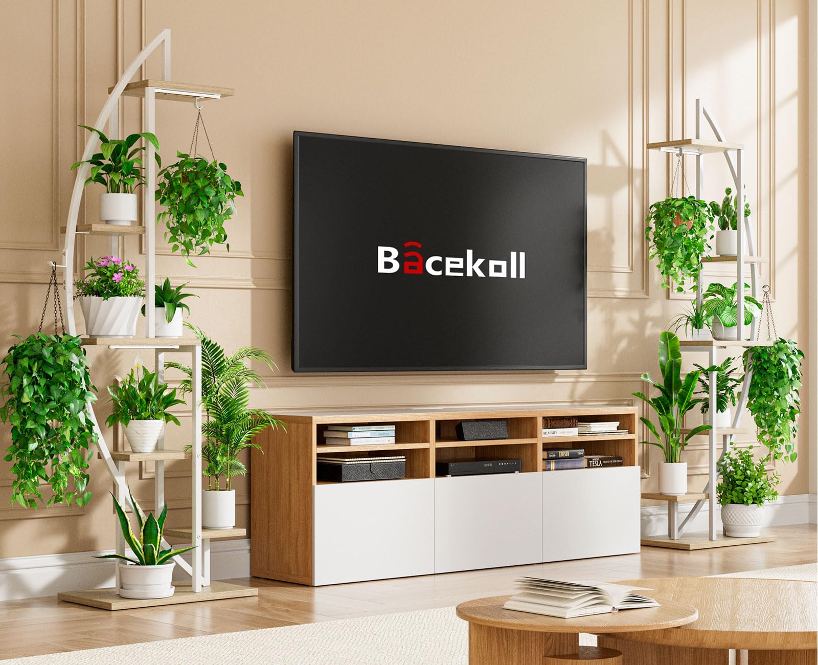 2er-Set Pflanzenregal mit Grow Light, 6 Ebenen, 160 cm, Weiß – BACEKOLL