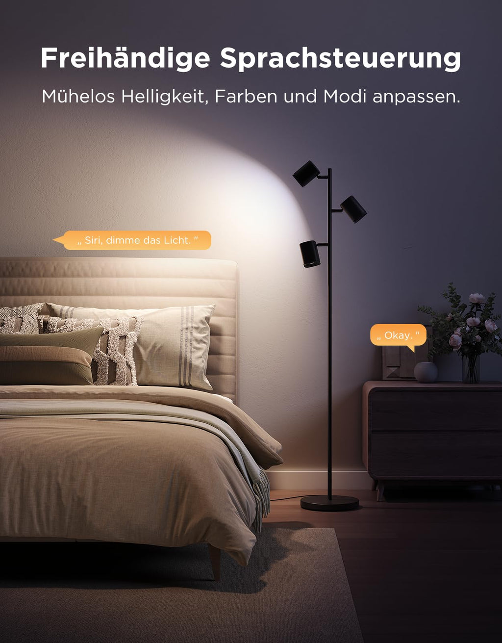 RGBWW LED Stehlampe 1500lm dimmbar – Smart Stehleuchte mit Alexa, Musik Sync für Wohnzimmer