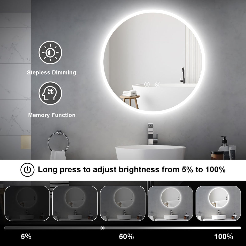 LED Badspiegel rund 60 cm mit Beleuchtung – dimmbar, Antibeschlag & 3 Farbtemperaturen