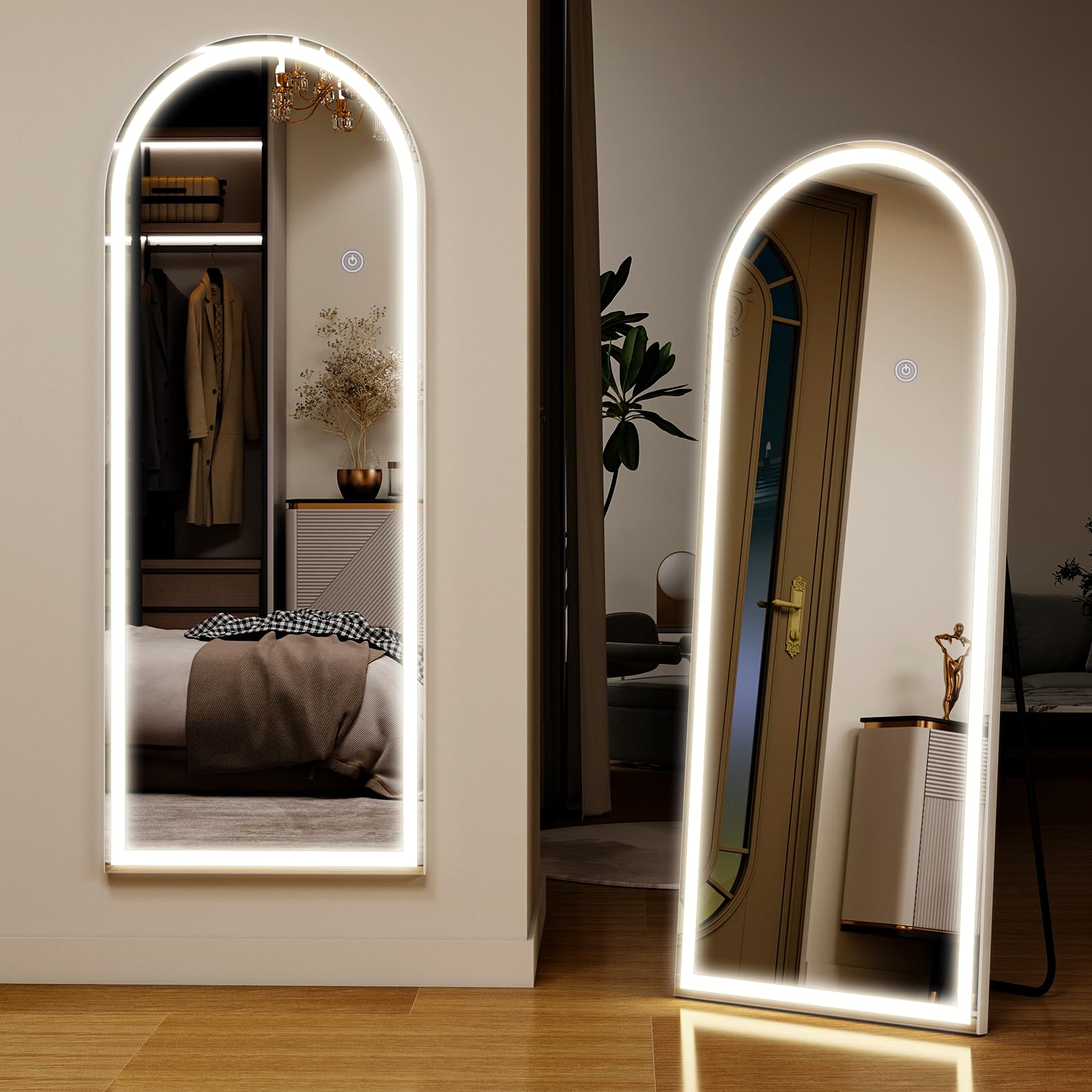 LED Ganzkörperspiegel mit Licht 141x50cm – Moderner Bogen Spiegel für Schlafzimmer