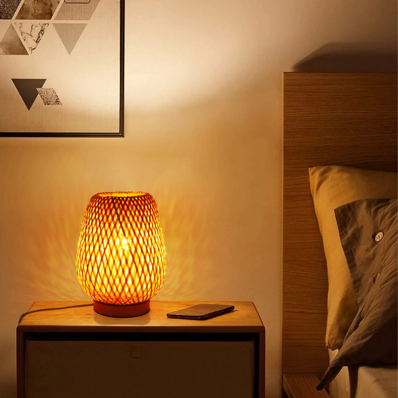 Boho Bambus Tischlampe – Handgefertigte Rattan Lampe für Cozy & Japandi Decor