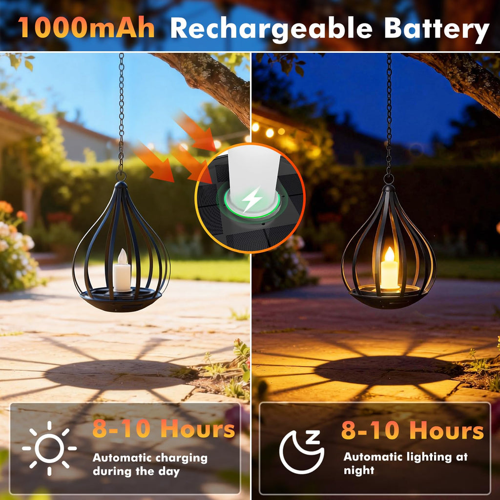 KagoLing LED Solar Laterne mit Flammeneffekt – Warmweiß, IP44, für Garten, Balkon & Terrasse