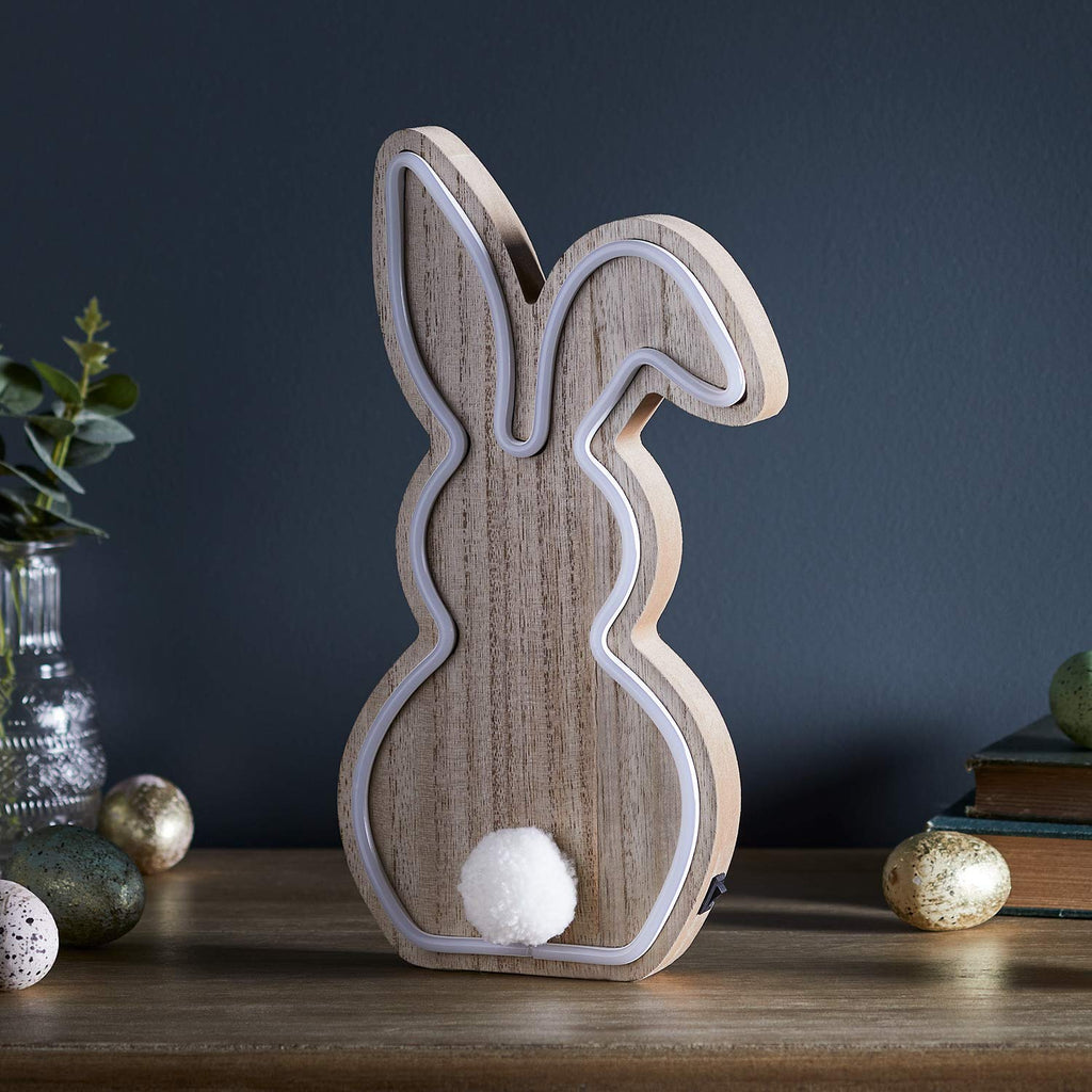 Lights4fun Neon Osterhase LED Dekolampe 30 cm – warme LED Osterdeko Fensterbeleuchtung